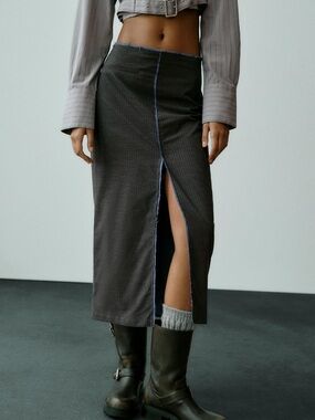 Zara Charcoal Midi Pencil Skirt with Front Slit